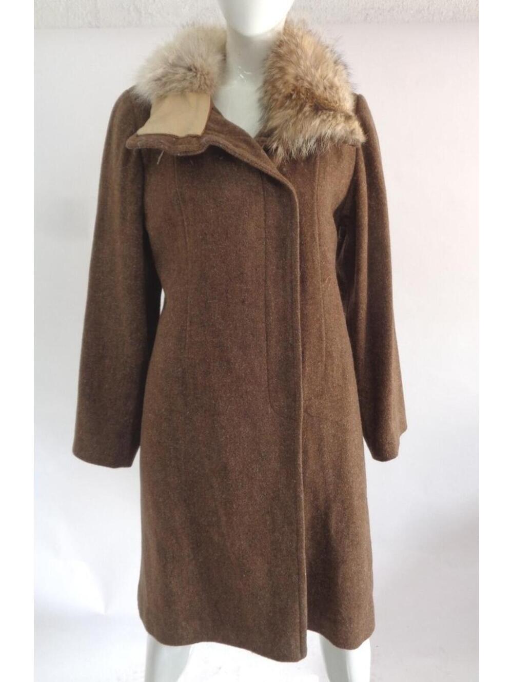 EXCELLENT WOOL WITH COYOTE FUR COLLAR COAT JACKET WOMEN WOMAN SIZE 4-6 SMALL